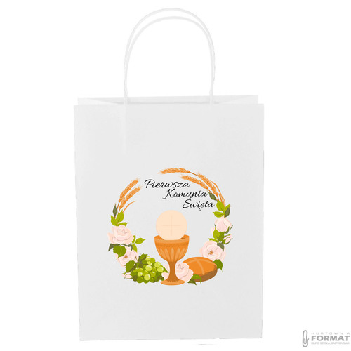 TORBA PAPIEROWA BIAŁA A4 240/100/320 1 SZT TOREBKA EKO PREZENT NA KOMUNIE 6
