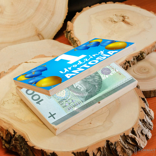 DREWNIANE PUDEŁKO NA PIENIĄDZE PAMIĄTKA NA ROCZEK WZORY IMIĘ EKO BOX NADRUK 14