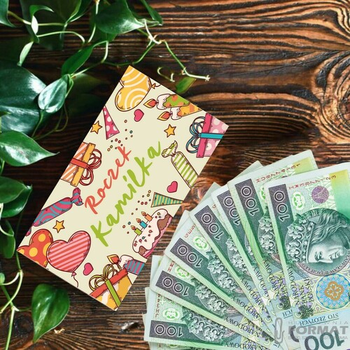 DREWNIANE PUDEŁKO NA PIENIĄDZE PAMIĄTKA NA ROCZEK WZORY IMIĘ EKO BOX NADRUK 16
