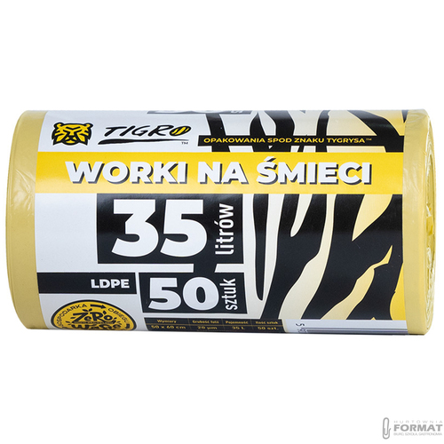 WORKI NA ŚMIECI TIGRO LDPE 35L A50 50SZT ŻÓŁTE BIO MOCNE 2