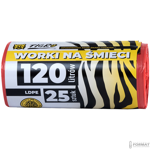 WORKI NA ŚMIECI TIGRO LDPE 120L A25 25SZT CZERWONE BIO MOCNE 2