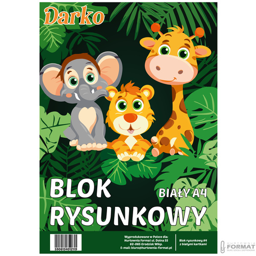 BLOK RYSUNKOWY BIAŁY A4 SZKOLNY 20 KARTEK ARKUSZY 80g/m DARKO 2