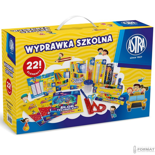 WYPRAWKA SZKOLNA DO SZKOŁY KREDKI PLASTELINA FLAMASTRY 22el ASTRA +3 GRATIS 2