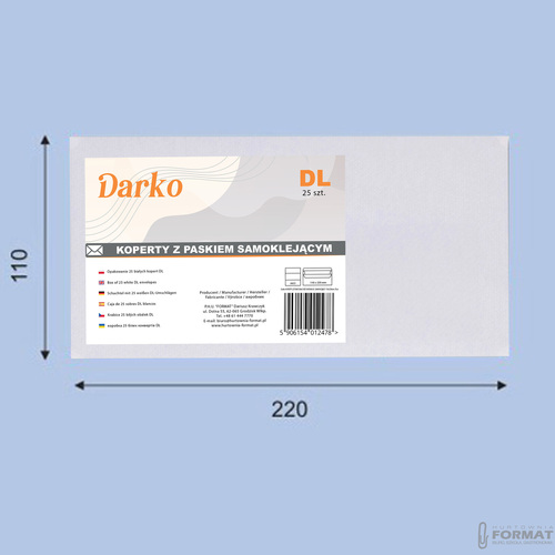 KOPERTY DL LISTOWE BIUROWE BIAŁE Z OKIENKIEM 25SZT DARKO KLEJĄCE 110x220 4