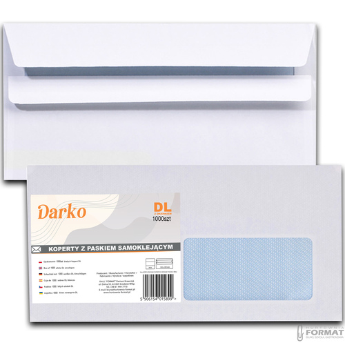 KOPERTY DL LISTOWE BIUROWE BIAŁE Z OKIENKIEM 1000SZT DARKO KLEJĄCE 110x220 6