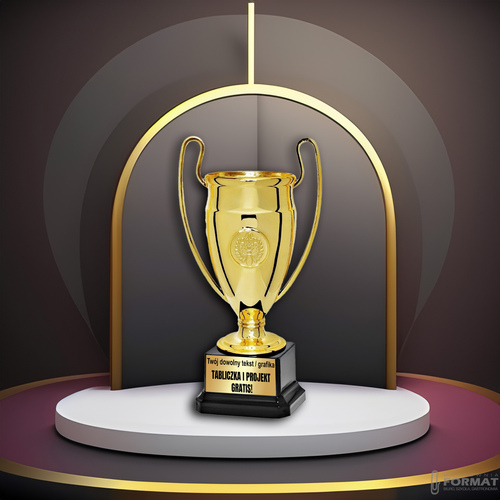 PUCHAR TROFEUM NAGRODA STATUETKA SOLIDNA 3D 14cm KOLOR ZŁOTY + GRAWER 7