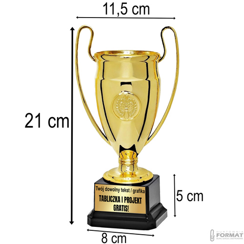 PUCHAR TROFEUM NAGRODA STATUETKA SOLIDNA 3D 21cm KOLOR ZŁOTY + GRAWER 8