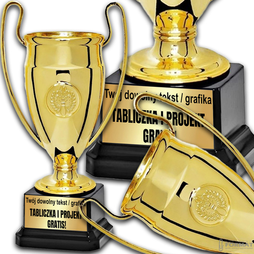 PUCHAR TROFEUM NAGRODA STATUETKA SOLIDNA 3D 17cm KOLOR ZŁOTY + GRAWER 3