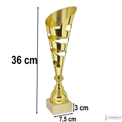 PUCHAR TROFEUM NAGRODA STATUETKA SOLIDNA 3D 36 cm KOLOR ZŁOTY + GRAWER 8