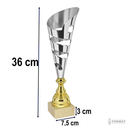 PUCHAR TROFEUM NAGRODA STATUETKA SOLIDNA 3D 36 cm KOLOR SREBRNY + GRAWER 8