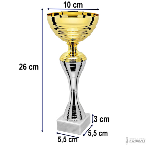 PUCHAR TROFEUM NAGRODA STATUETKA SOLIDNA 3D 26 cm KOLOR ZŁOTY + GRAWER 8