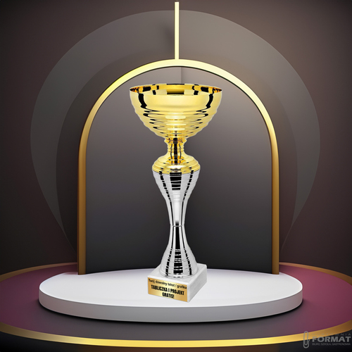 PUCHAR TROFEUM NAGRODA STATUETKA SOLIDNA 3D 29,5 cm KOLOR ZŁOTY + GRAWER 7