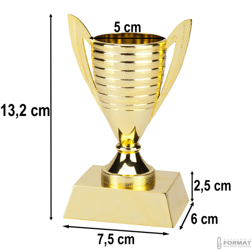 PUCHAR TROFEUM NAGRODA STATUETKA SOLIDNA 3D 13,2cm KOLOR ZŁOTY + GRAWER 8
