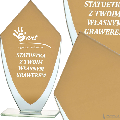 PUCHAR TROFEUM NAGRODA STATUETKA SOLIDNA 3D 20cm SZKLANA + GRAWER 3