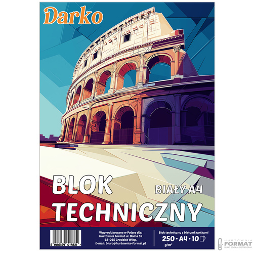 BLOK TECHNICZNY BIAŁY A4 SZKOLNY 10 KARTEK ARKUSZY 250g/m DARKO 2