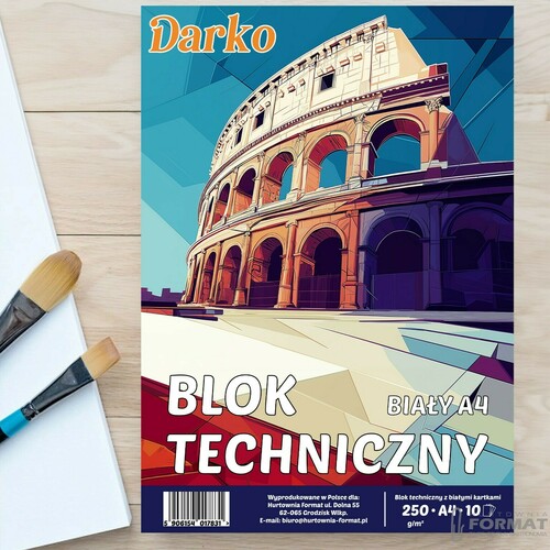 BLOK TECHNICZNY BIAŁY A4 SZKOLNY 10 KARTEK ARKUSZY 250g/m DARKO 12