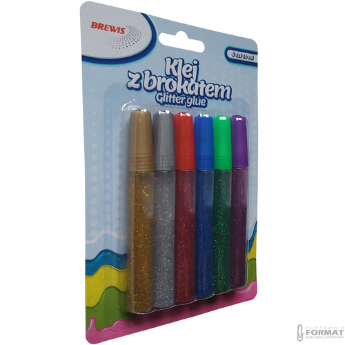 ZESTAW 6 SZTUK KOLOROWYCH KLEJÓW Z BROKATEM 10 ml BREWIS 3