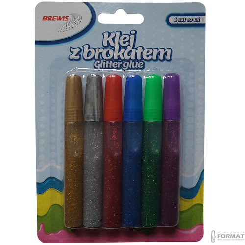 ZESTAW 6 SZTUK KOLOROWYCH KLEJÓW Z BROKATEM 10 ml BREWIS 4