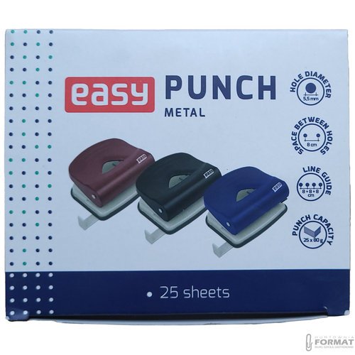 DZIURKACZ METALOWY NIEBIESKI DO 25 KARTEK EASY STATIONERY 85559 2