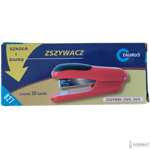 CZERWONY PLASTIKOWY ZSZYWACZ BIUROWY DO 30 KARTEK TAURUS TRADE 827 9