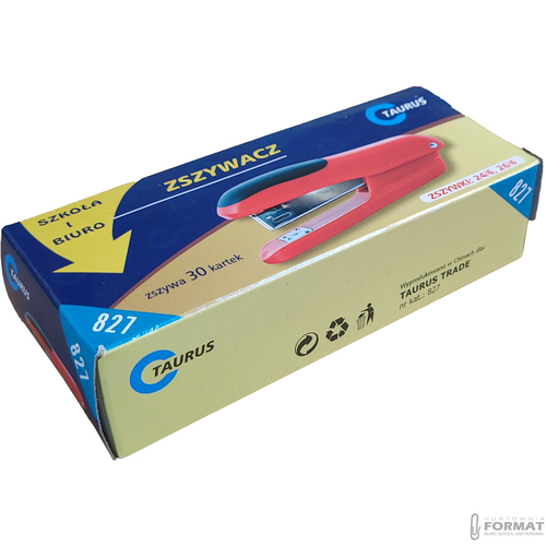 CZERWONY PLASTIKOWY ZSZYWACZ BIUROWY DO 30 KARTEK TAURUS TRADE 827 10