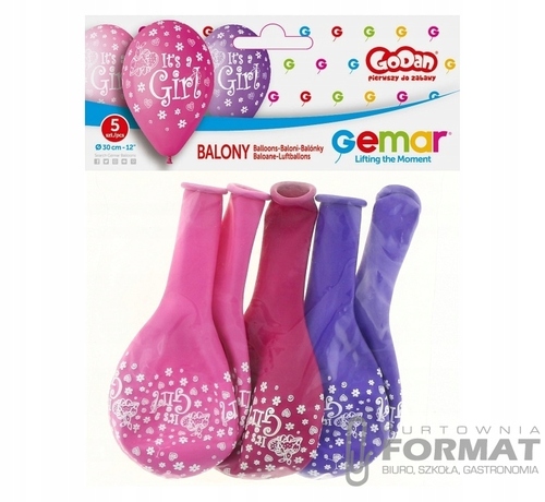 BALONY GUMOWE IT'S A GIRL 5 SZT NA HEL 2