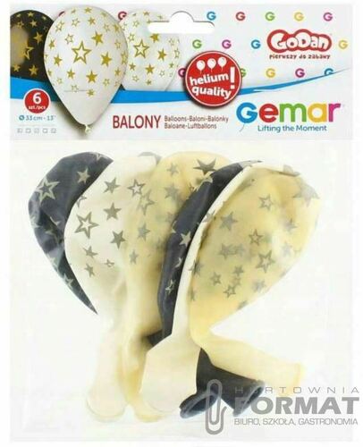 Balony lateksowe w złote gwiazdki - 33 cm - 6 szt 2