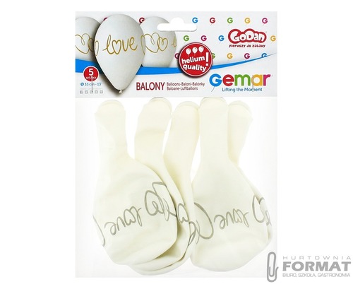 Balony Premium Hel "Love" białe 13" 5 szt. 2
