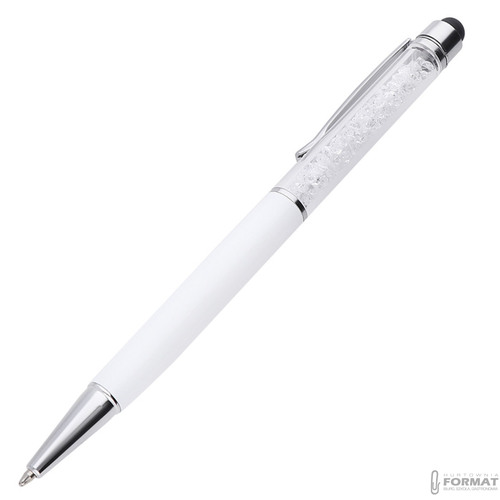 DŁUGOPIS Z TOUCH PEN RYSIK DO EKRANÓW TABLETÓW BIAŁY Z DIAMENTAMI 2