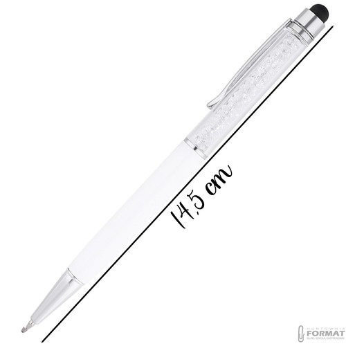 DŁUGOPIS Z TOUCH PEN RYSIK DO EKRANÓW TABLETÓW BIAŁY Z DIAMENTAMI 11