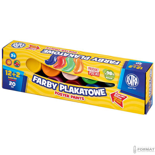 Farby plakatowe Astra 12+2 kolory 20 ml 2
