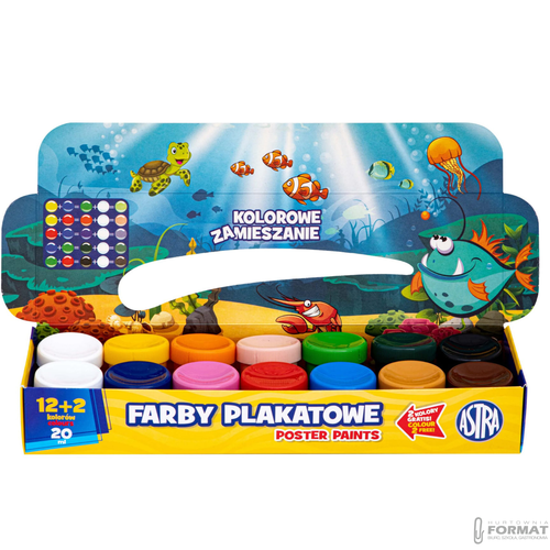 Farby plakatowe Astra 12+2 kolory 20 ml 3