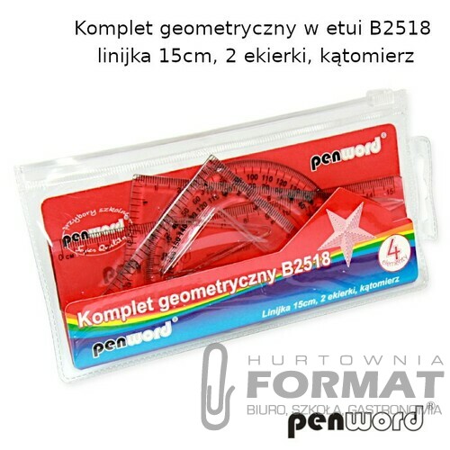 KOMPLET GEOMETRYCZNY W ETUI B2518 - LINIJKA 15cm, 2 EKIERKI, KĄTOMIERZ 8