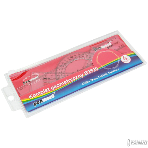 KOMPLET GEOMETRYCZNY W ETUI B2520 - LINIJKA 20cm, 2 EKIERKI, KĄTOMIERZ 2