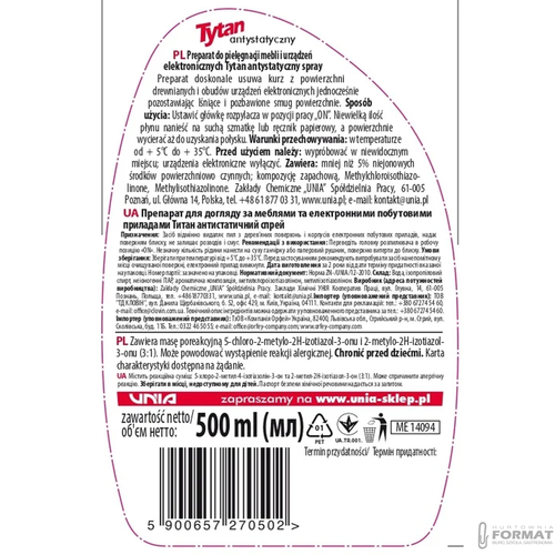 Tytan Płyn Do Pielęgnacji Mebli Drewna RTV 500ml 3