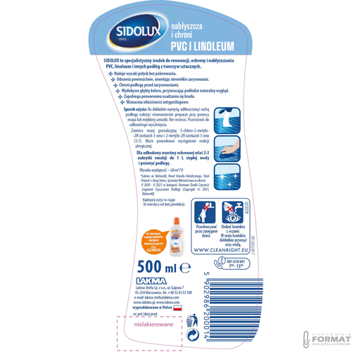 Płyn do konserwacji podłóg SIDOLUX Expert PCV i Linoleum 500 ml 3