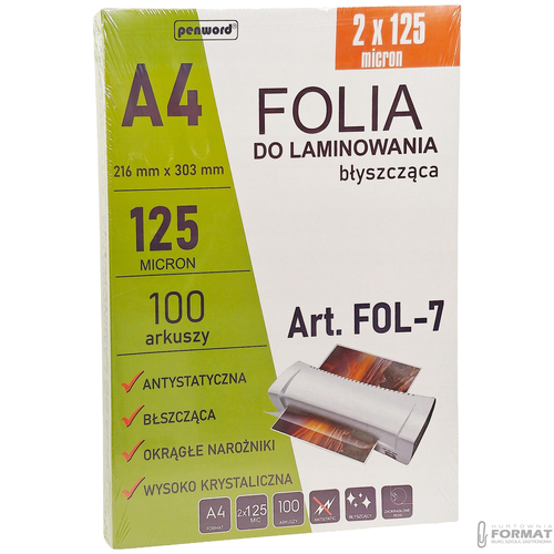 FOLIA LAMINACYJNA FOL-7 2x125mic A4/100 216mmx3 3