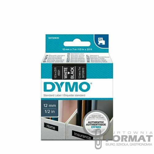 TAŚMA DO DRUKARKI ETYKIET DYMO D1 12x7 [mm x m] czarne tło/biały nadruk (S0720610) 5