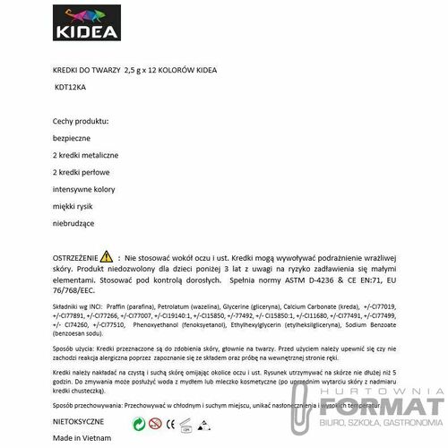Farba do malowania twarzy Kidea Kidea 12 kolor. (KDT12KA) 2