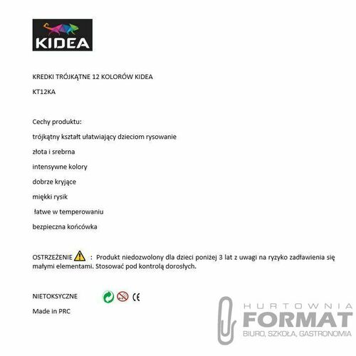 Kredki ołówkowe trójkątne 12 kolorów KIDEA 2