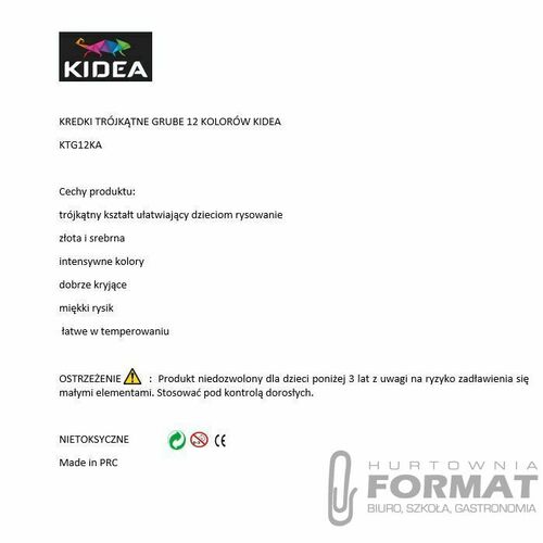Derform Kidea Kredki trójkątne grube 12 kolorów 2