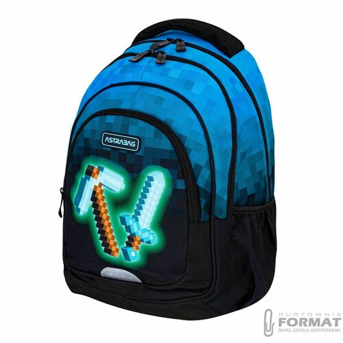 PLECAK SZKOLNY 3-KOMOROWY A5 DLA FANA MINECRAFT PIXEL ASTRABAG 10