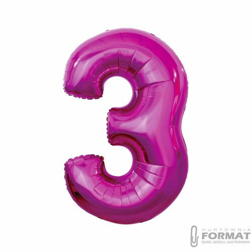 Balon foliowy "Cyfra 3" 92 cm - różowy 2