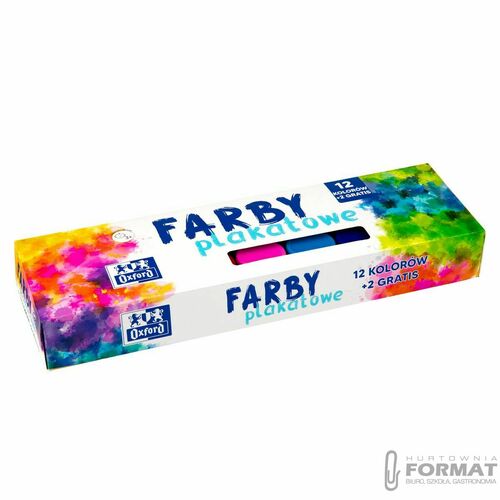 FARBY PLAKATOWE SZKOLNE OXFORD 12 ŻYWYCH 2 GRATIS KOLORÓW O POJEMNOŚCI 20ML 2