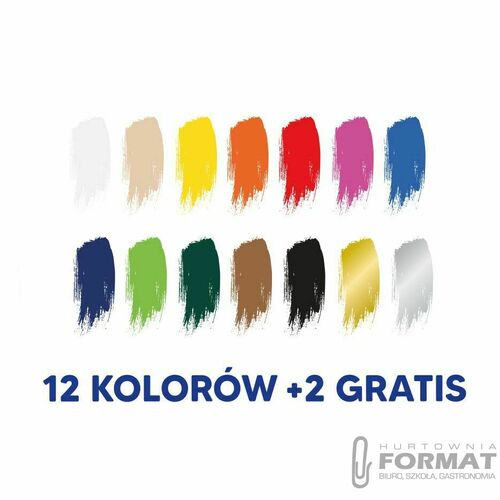 FARBY PLAKATOWE SZKOLNE OXFORD 12 ŻYWYCH 2 GRATIS KOLORÓW O POJEMNOŚCI 20ML 3