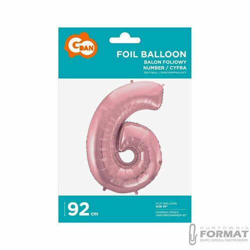 Balon foliowy "Cyfra 6", różowa jasna , 92 cm 2