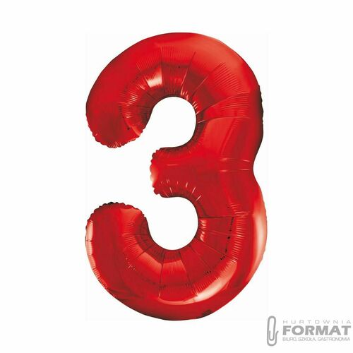 Balon foliowy "Cyfra 3" 85 cm - czerwony 2
