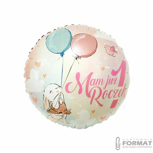 Balon foliowy różowy Mam już roczek z króliczkiem 2