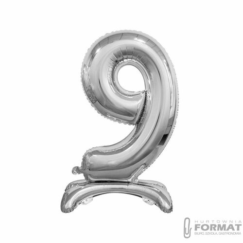 BALON FOLIOWY STOJĄCY CYFRA 9 SREBRNY-74CM 2