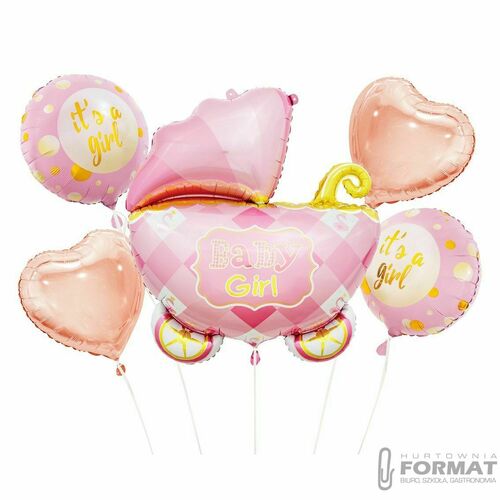 Balon foliowy Godan zestaw 5 szt. wózek różowy (BZ-HWZR) 2